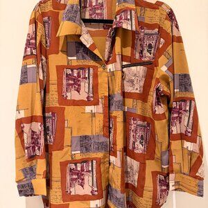 Vintage Etoffer Red Baroque Print Button-Up Blouse – Women’s Medium